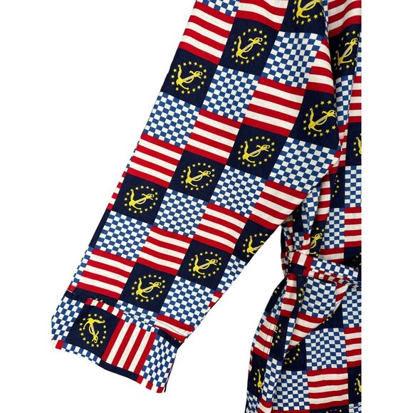 Vintage 90s NAUTICA Mens Nautical Patriotic Cotton Robe O/S American Flag - Picture 9 of 12